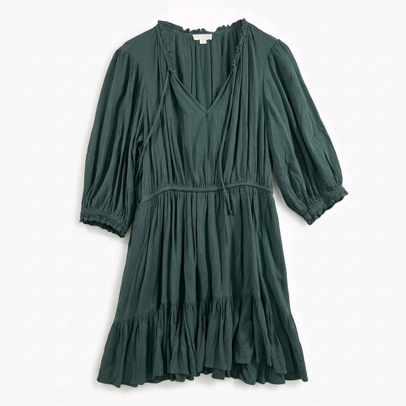 Knox Rose Dresses & Skirts - Knox Rose Dark Green Boho Ruffle V-Neck Mini Dress Puff Sleeve Size L